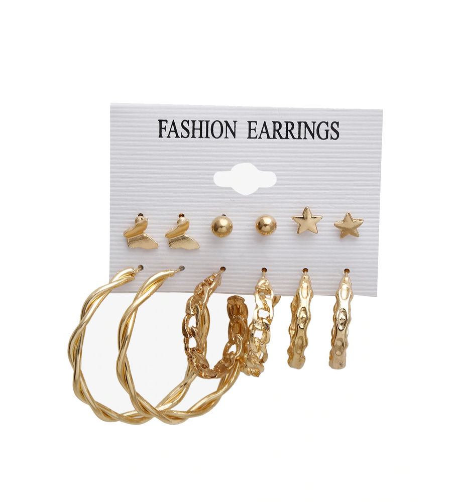 Set Of 6 Gold-Toned Contemporary Studs Earrings